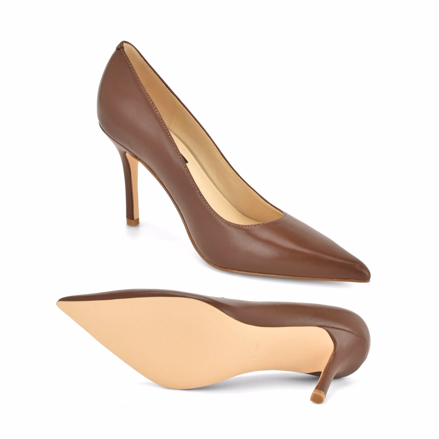 Gemmha Pointy Toe Pumps - Medium Brown Leather