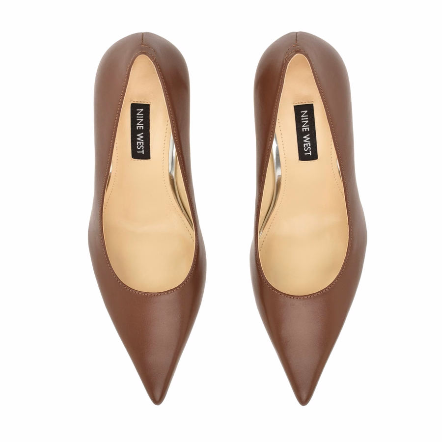 Gemmha Pointy Toe Pumps - Medium Brown Leather