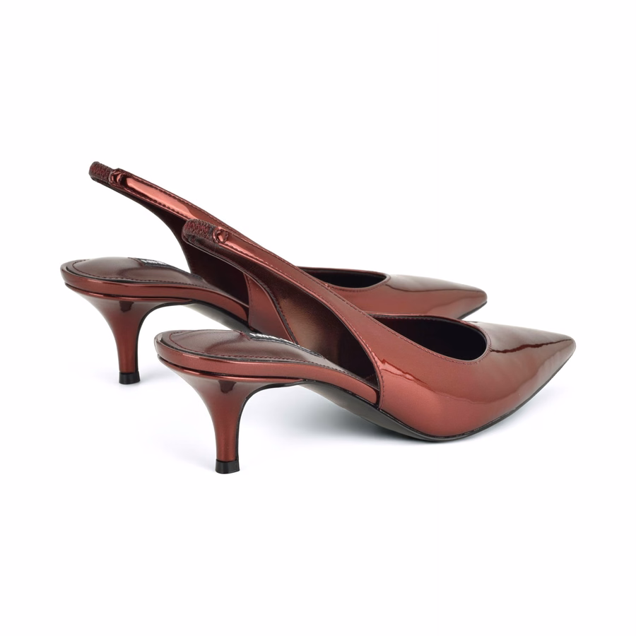 Cassy Kitten Heel Slingback Pumps - Red Mirror Patent