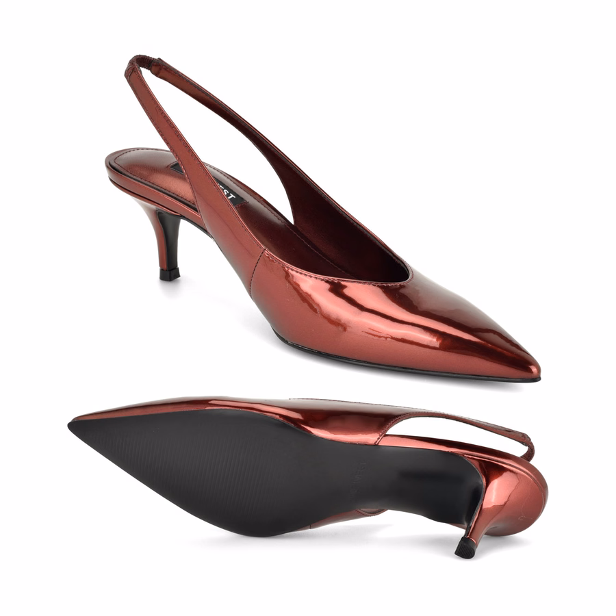 Cassy Kitten Heel Slingback Pumps - Red Mirror Patent