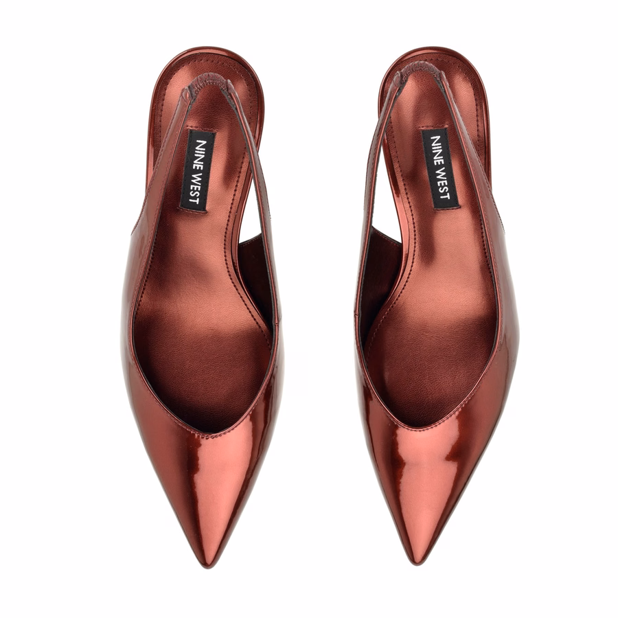 Cassy Kitten Heel Slingback Pumps - Red Mirror Patent