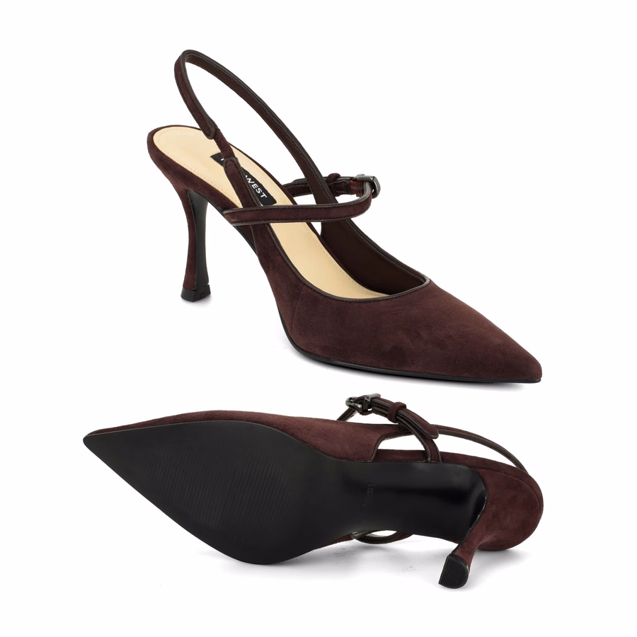 Amelap Leather Mary Jane Slingback Pumps - Burgundy Suede