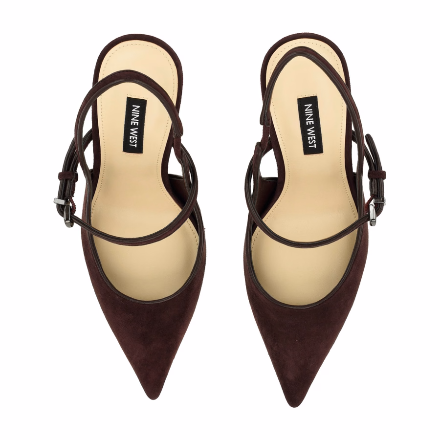 Amelap Leather Mary Jane Slingback Pumps - Burgundy Suede