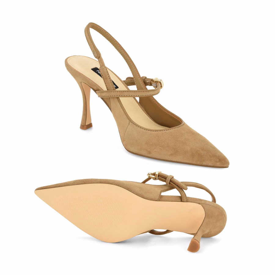 Amelap Leather Mary Jane Slingback Pumps - Taupe Suede
