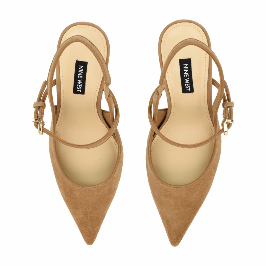Amelap Leather Mary Jane Slingback Pumps - Taupe Suede