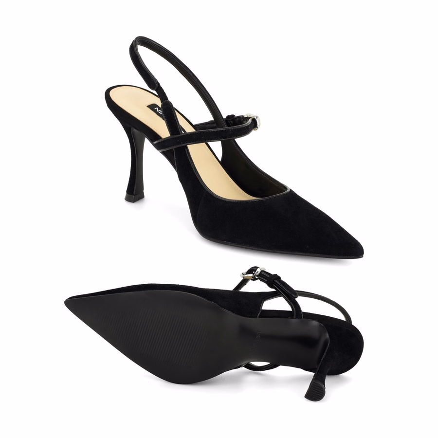 Amelap Leather Mary Jane Slingback Pumps - Black Suede