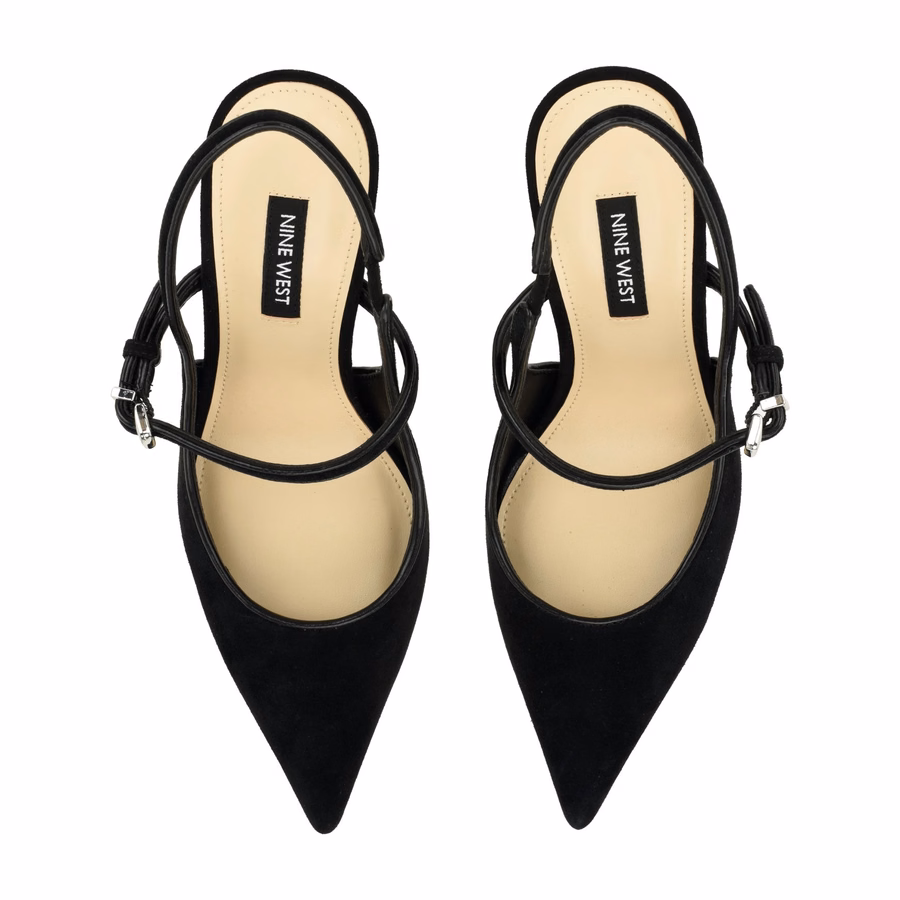 Amelap Leather Mary Jane Slingback Pumps - Black Suede