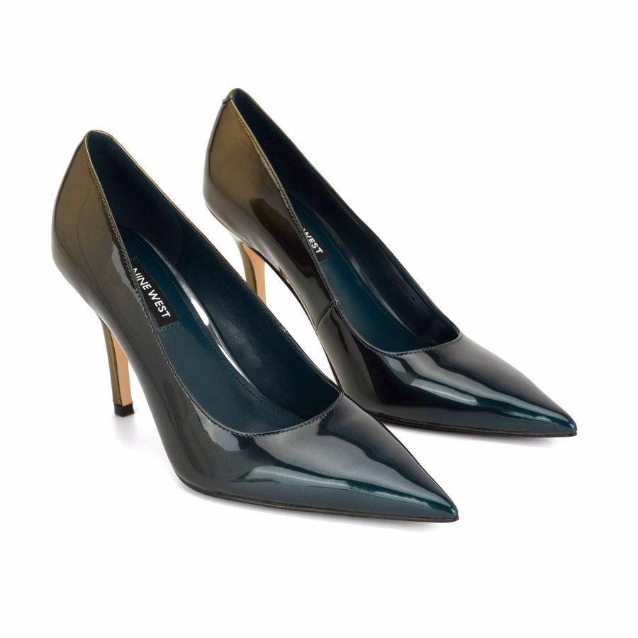 Gemmha Pointy Toe Pumps - Dark Green Ombre Patent