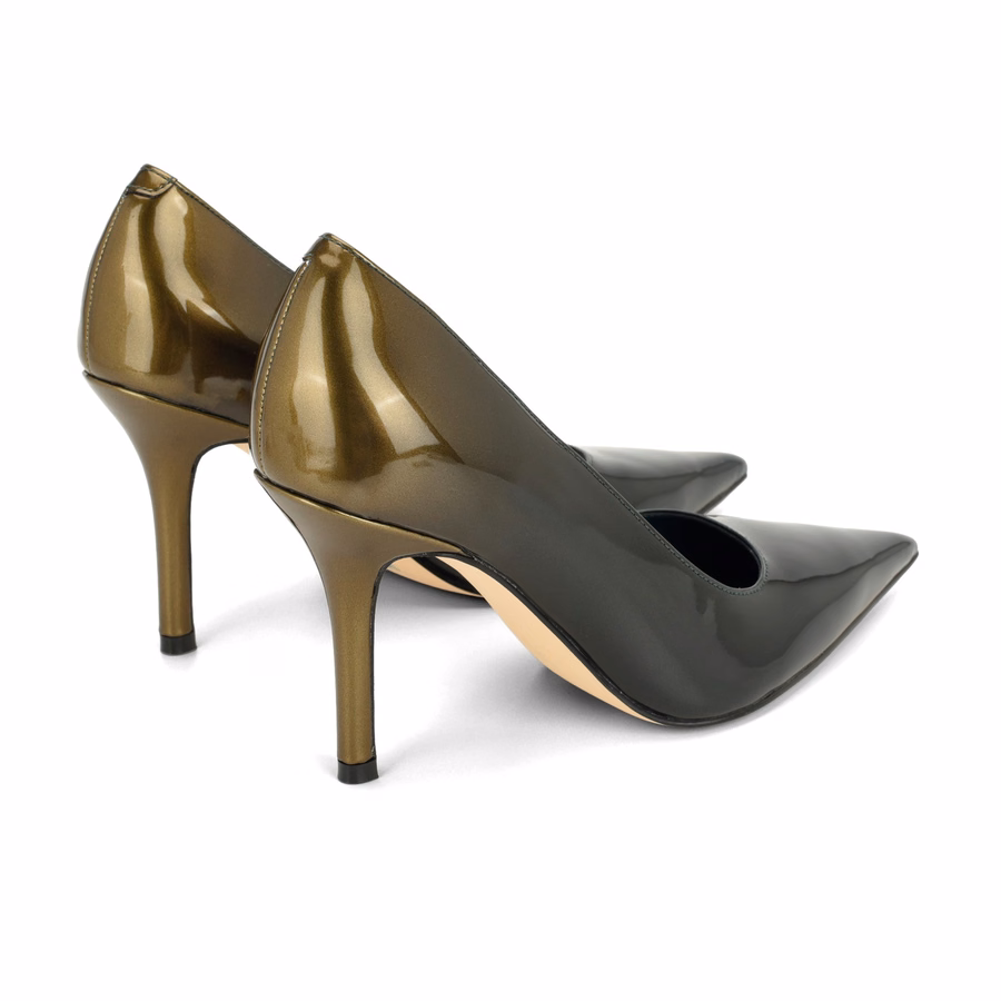 Gemmha Pointy Toe Pumps - Dark Green Ombre Patent