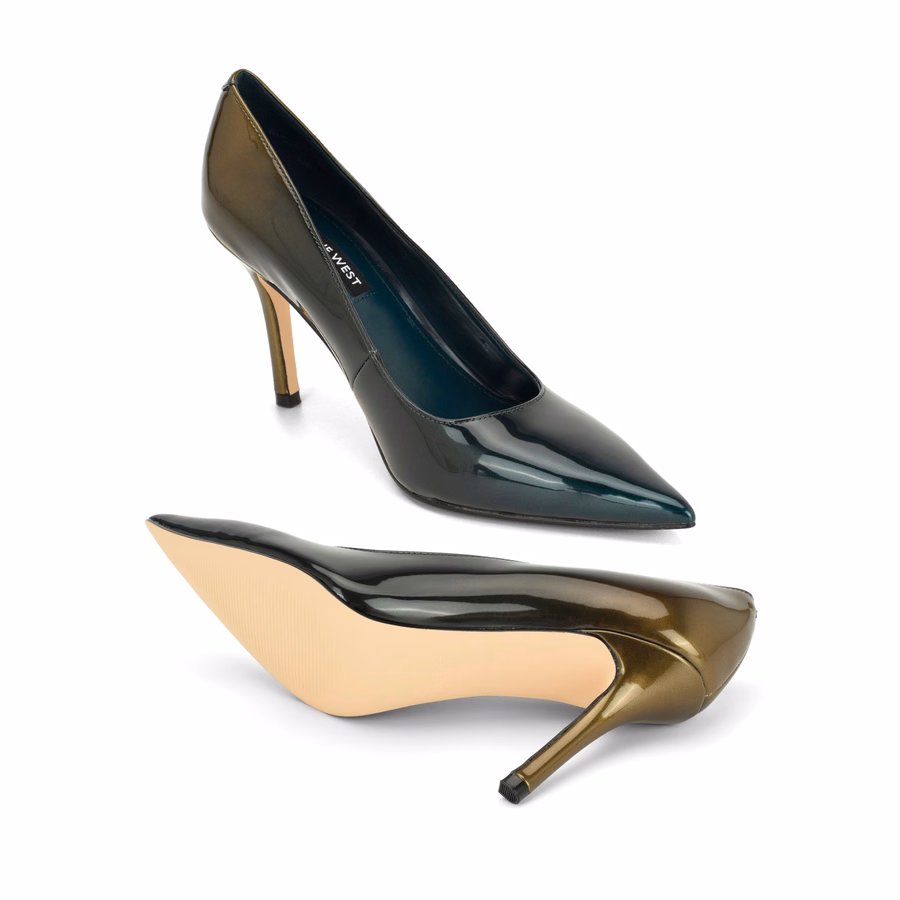 Gemmha Pointy Toe Pumps - Dark Green Ombre Patent
