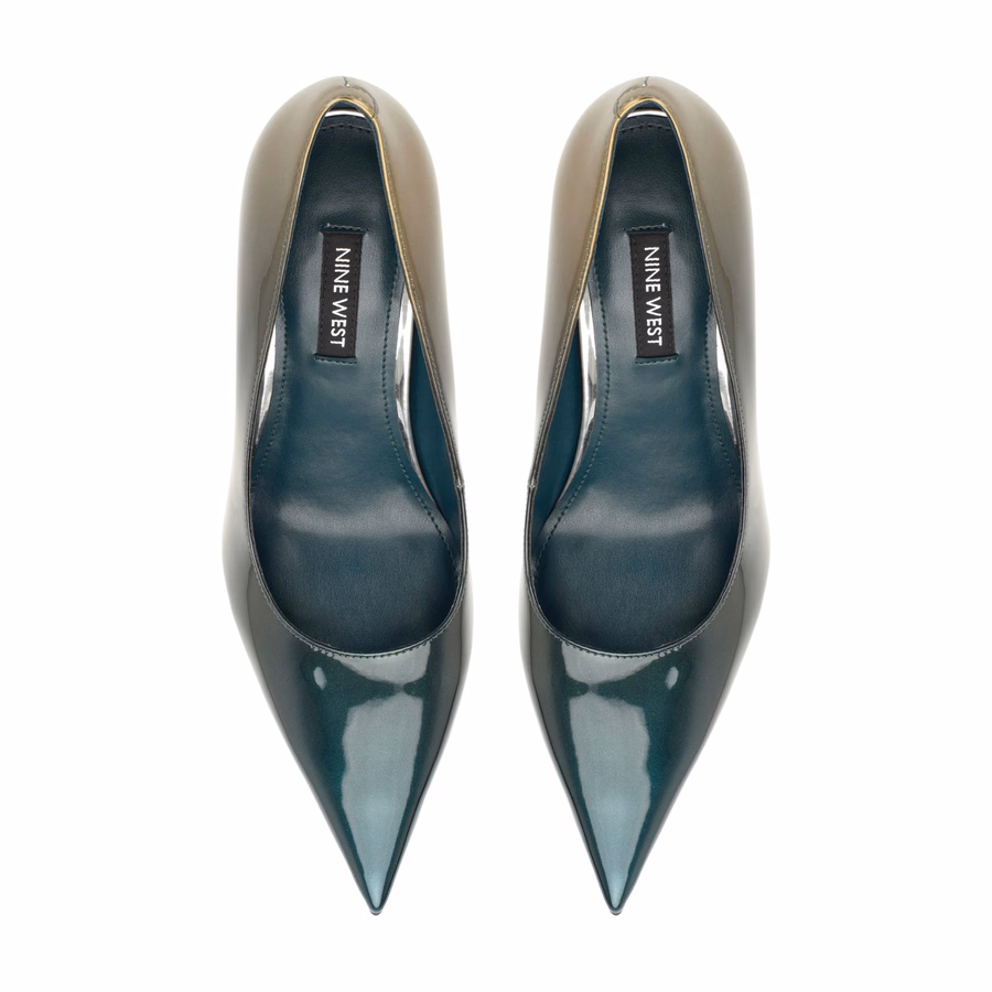Gemmha Pointy Toe Pumps - Dark Green Ombre Patent