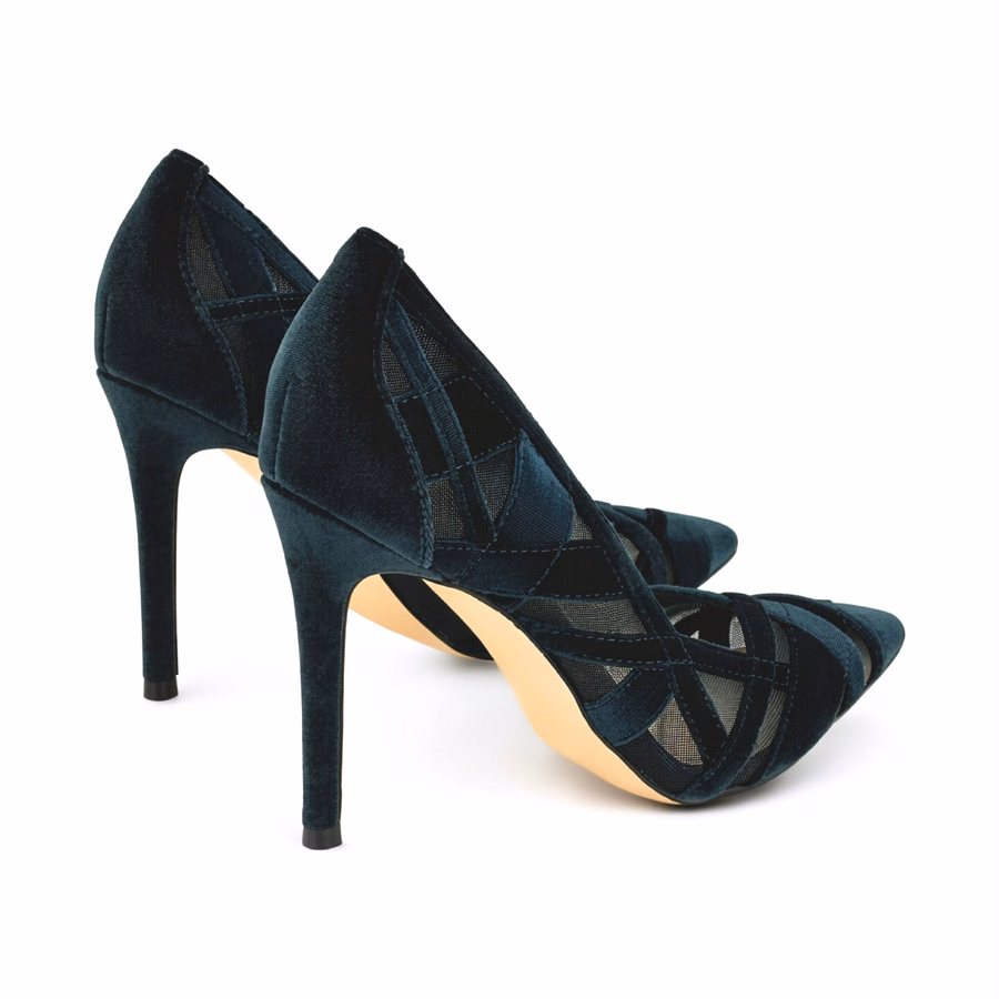 Farella Pointy Toe Pumps - Teal Velvet/Mesh