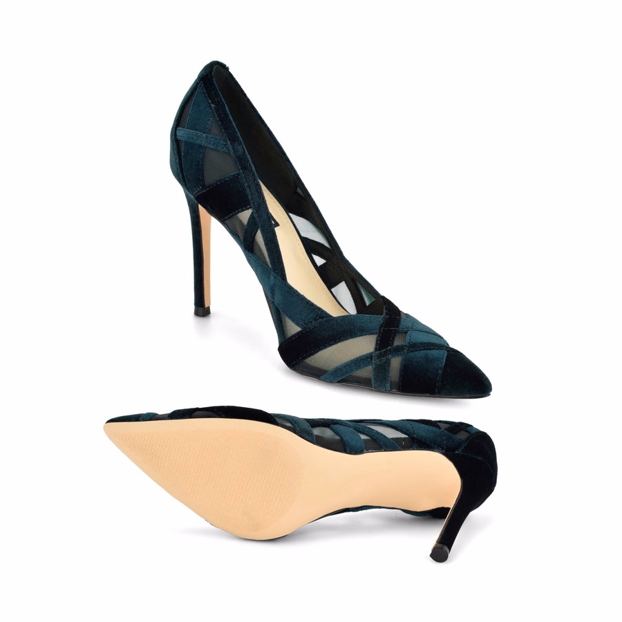 Farella Pointy Toe Pumps - Teal Velvet/Mesh