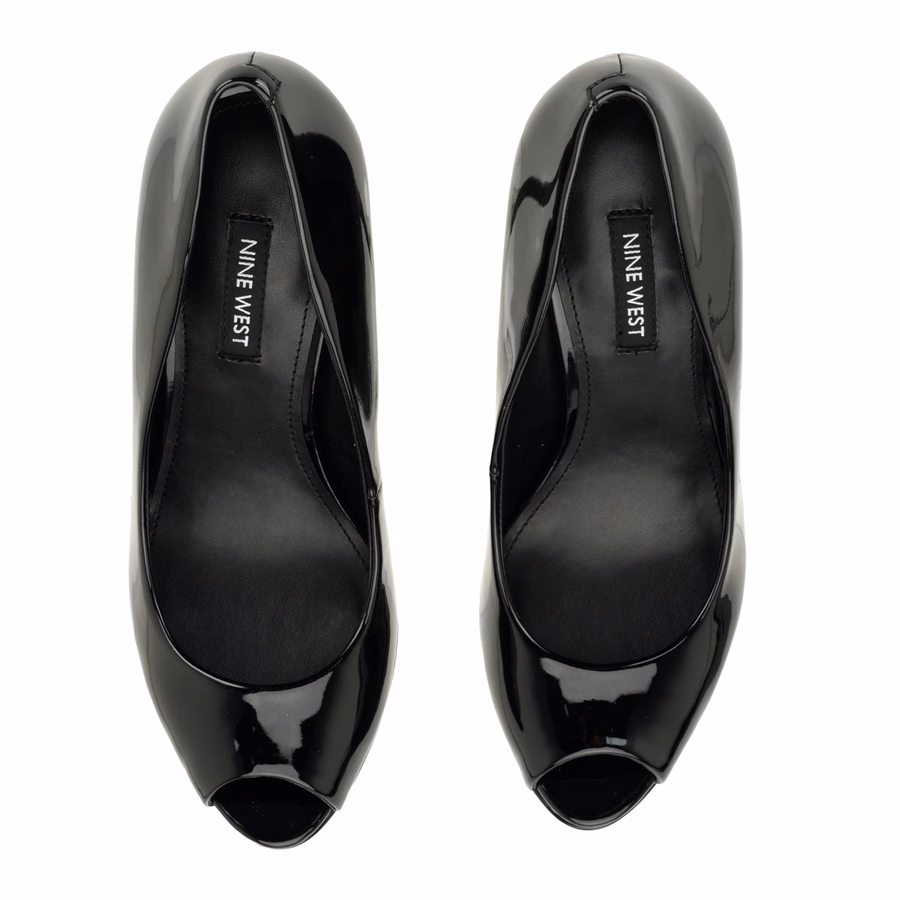 Tyrah Peep Toe Platform Pumps - Black Patent