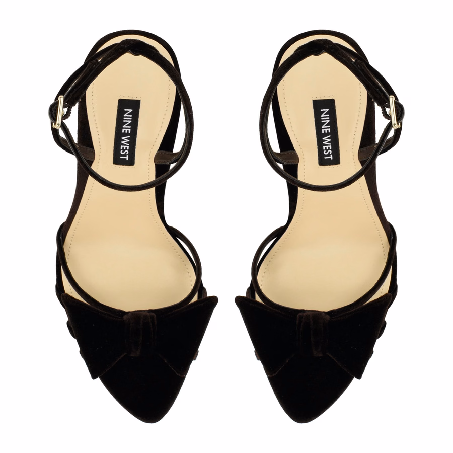 Queana Velvet Bow Sandals - Dark Brown Velvet