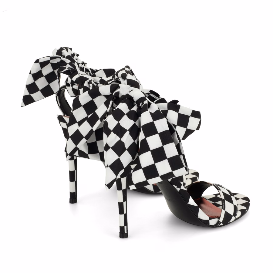 Maddie Ankle Wrap Sandals - Black and White Checker