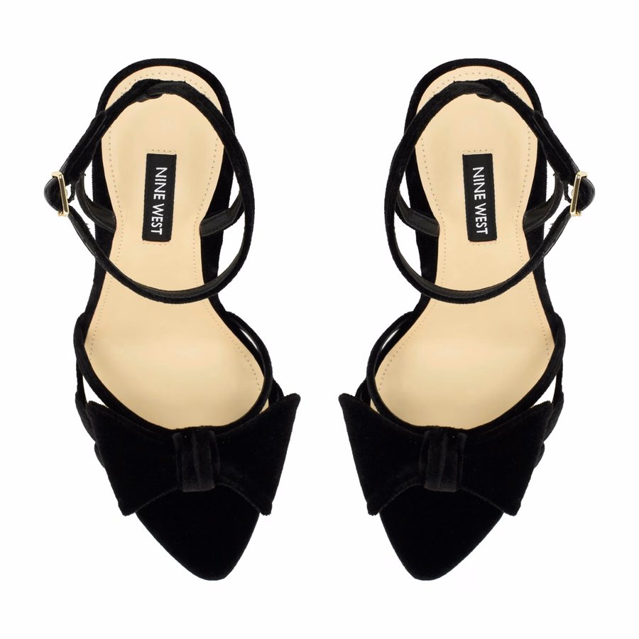 Queana Velvet Bow Sandals - Black Velvet